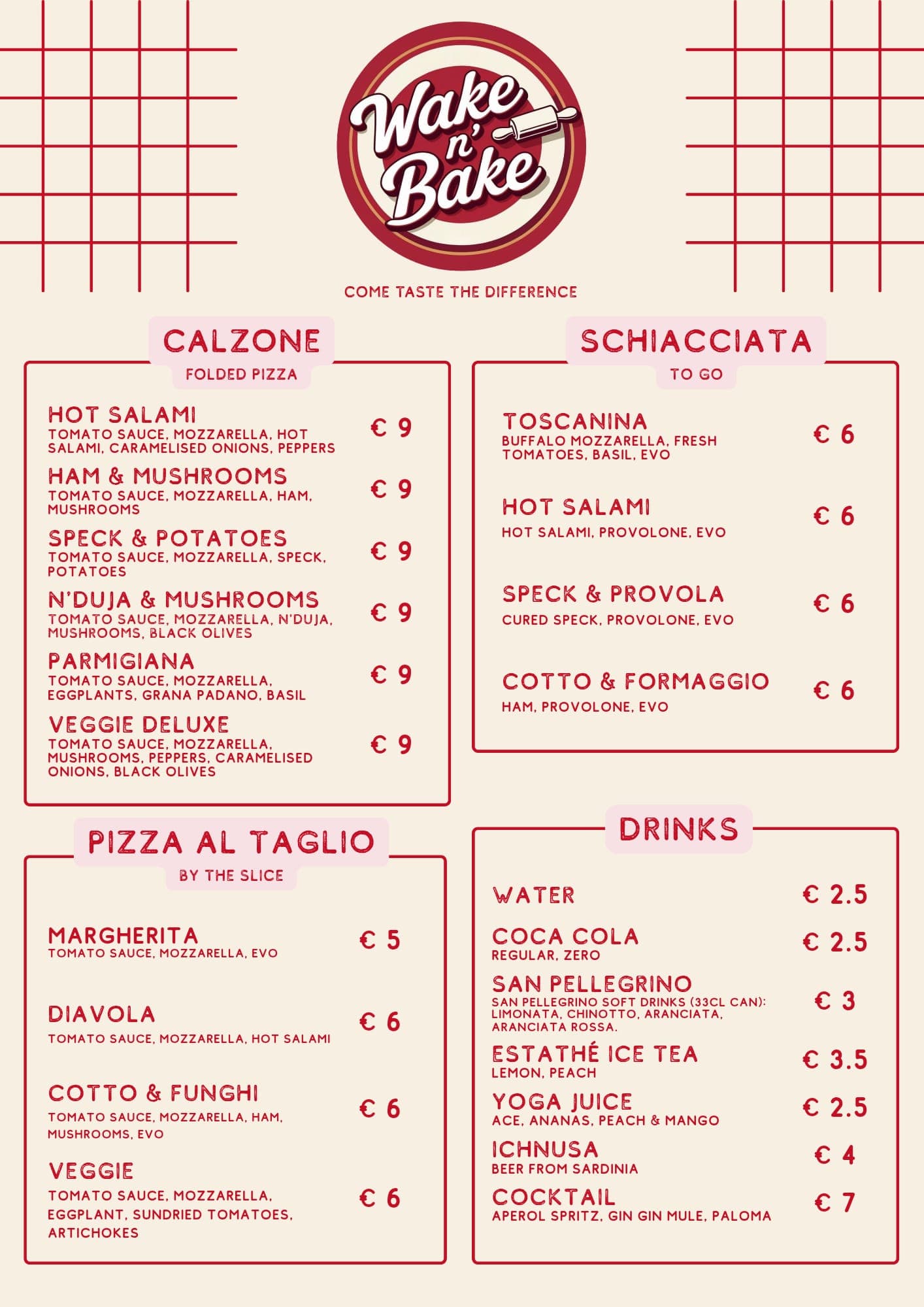Schiacciata Menu